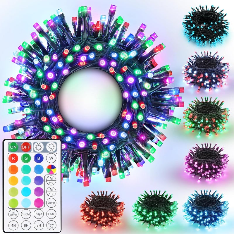 Joomer Christmas String Lights - 32FT 100LED Plug-in RGB String Lights with Remote, Waterproof Outdoor Indoor with Timer Memory Function for Tree, Yard, Christmas Decor (Non-Connectable) - Image 1